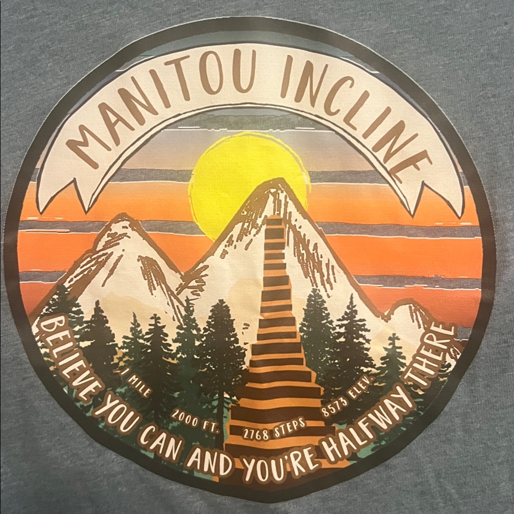 Manitou Incline Women’s Medium Blue V-Neck T-Shirt with Mountain Graphic - Picture 2 of 4